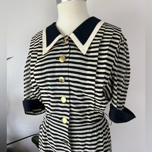 Vintage 80’s Louis Féraud Short Sleeve Button Up Striped Beach Goth Shirtdress